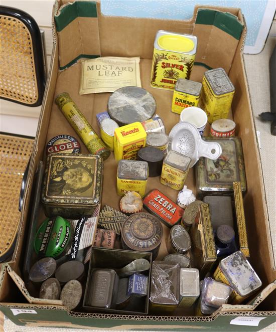 A collection of Colmans mustard and other manufacturers tins